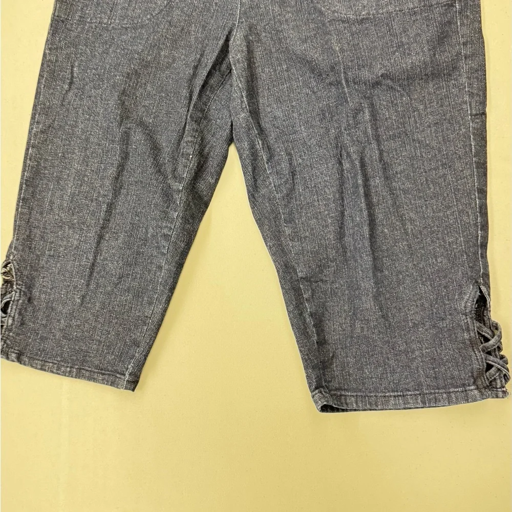Croft and Borrow Blue denim jeans capris lace up detailing #denimcapris